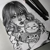 A girl holding a teddy bear Ein Projekt aus dem Bereich Traditionelle Illustration, Bleistiftzeichnung, Zeichnung und Realistische Zeichnung von Crystal YG - 08.08.2023