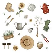 romantic mood with garden tools set. Traditional illustration project by Xenia Goretskaya - 08.06.2023