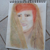 Soft Pastels Portrait Orange Haired Woman Wearing Scarf. Desenho de retrato projeto de jchptc - 09.08.2023
