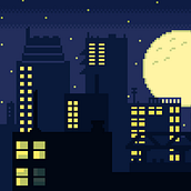 Big city nights 🌆. Pixel Art, and Game Design project by Pedro Gardner - 08.10.2023