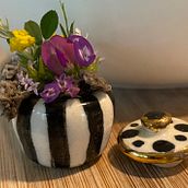 Striped Lidded Pottery Jar (Nickel Size). To, and Design project by Julie Hiltbrunner - 08.10.2023