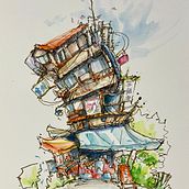 My project for course: Expressive Architectural Sketching with Colored Markers. Sketching, Drawing, Architectural Illustration, Sketchbook & Ink Illustration project by Joanne Xu - 08.12.2023