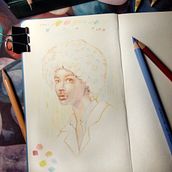 Il mio progetto del corso: Ritratti vivaci con matite colorate. Drawing, Portrait Drawing, Sketchbook, and Colored Pencil Drawing project by Marika - 08.12.2023
