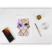 Watercolor Ginger Cat and Violet Flower . Traditional illustration, Character Design, Collage, Creativit, Drawing, Watercolor Painting, Children's Illustration, Botanical Illustration, and Sketchbook project by Julia Palacios - 08.14.2023