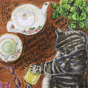 Creating with Trax, original card illustration celebrating 25th year of the Artist Trading Card. Traditional illustration, Painting, Fine Arts, H, Lettering, Watercolor Painting, Ink Illustration, and Creative Writing project by Raquel Barrera - 08.16.2023