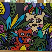Mon projet du cours : Initiation à la peinture acrylique : créez une toile tropicale. Pintura, Pattern Design, e Pintura Acrílica projeto de Miche Depain - 15.08.2023