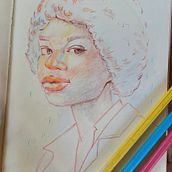 Il mio progetto del corso: Ritratti vivaci con matite colorate. Un progetto di Disegno, Disegno di ritratti, Sketchbook e Disegno con matite colorate di Erika - 19.08.2023