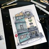 My project for course: Expressive Architectural Sketching with Colored Markers. Un progetto di Bozzetti, Disegno, Illustrazione architettonica, Sketchbook e Illustrazione con inchiostro di Lidiia Vatslaviv - 13.02.2023