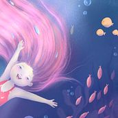 girl with sea friends . Traditional illustration, Digital Illustration, Art Direction, Character Design, and Children's Literature project by Xenia Goretskaya - 08.22.2023