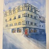Mein Abschlussprojekt für den Kurs: Architektonische Zeichnung mit Aquarell und Tinte. Sketching, Drawing, Watercolor Painting, Architectural Illustration, Sketchbook & Ink Illustration project by info - 08.25.2023