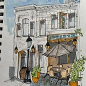 Street Cafe. Architectural Illustration, and Sketching project by Larry - 08.26.2023