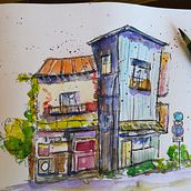 Mon projet du cours : Esquisses d'architecture expressives aux feutres de couleur. Sketching, Drawing, Architectural Illustration, Sketchbook & Ink Illustration project by myriam_rossier - 08.29.2023