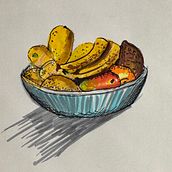 schets tijdens intro gemaakt van fruitschaal met markers. Ilustração tradicional projeto de Henrike Verheijen - 29.08.2023