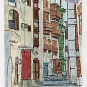 Al Balad District, Jeddah, KSA. Traditional illustration, and Watercolor Painting project by Ian Macfarlane - 08.30.2023