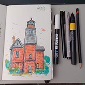 Abandoned Lighthouse in Delaware. Un progetto di Bozzetti, Disegno artistico, Disegno, Illustrazione con inchiostro e Sketchbook di wayne_southwell - 02.09.2023