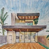 House sketch with pen and alcohol markers.. Sketching, and Drawing project by Hugo Swanepoel - 09.03.2023