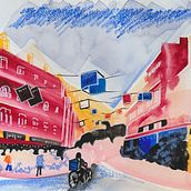My project for course: Modern Urban Sketching Techniques with Mixed Media. Un progetto di Illustrazione tradizionale, Pittura, Illustrazione architettonica e Illustrazione con inchiostro di Brigitte Amparan - 03.09.2023