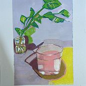 Pink glass & green leaves: Gouache painting Ein Projekt aus dem Bereich Bildende Künste, Malerei, Farbenlehre und Gouachemalerei von Salmiah Akhtar - 29.08.2023