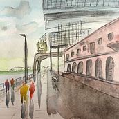 Mi proyecto del curso: Paisajes urbanos en acuarela. Projekt z dziedziny  Sztuki piękne, Malowanie akwarelą,  R i sunek architektoniczn użytkownika Rocio Romero - 12.09.2023