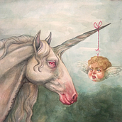 Unicornio meets cherub. Traditional illustration, Watercolor Painting, Fine Arts, and Editorial Illustration project by Sarah Medina Rojas - 09.20.2023