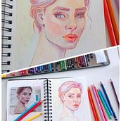 Mon projet du cours : Dessin de portraits expressifs aux crayons de couleur . Drawing, Portrait Drawing, Sketchbook, and Colored Pencil Drawing project by mirmidia - 09.22.2023