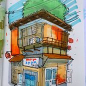 Mi proyecto del curso: Dibujo arquitectónico expresivo con marcadores de colores. Sketching, Drawing, Architectural Illustration, Sketchbook & Ink Illustration project by raulzct - 09.22.2023
