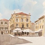 Mein Abschlussprojekt für den Kurs: Moderne Techniken für Stadtlandschaften in Aquarell. Painting, and Watercolor Painting project by Ursula - 09.25.2023