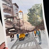 My project for course: Urban Landscapes in Watercolor. Fine Arts, Watercolor Painting, and Architectural Illustration project by kimixi - 09.26.2023