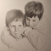 Retrato hermanos - grafito. Drawing, Pencil Drawing, Portrait Drawing, Realistic Drawing, Artistic Drawing, and Fine Arts project by César Delgado - 11.06.2022