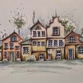 Mein Abschlussprojekt für den Kurs: Expressive Architekturskizzen mit Markern. Sketching, Drawing, Architectural Illustration, Sketchbook & Ink Illustration project by Katrin - 09.27.2023