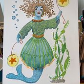 Imaginative Character Illustration with Watercolor: Sea Goddess. Character Design, Painting, Drawing, Watercolor Painting, and Children's Illustration project by esmereldasunset - 09.30.2023