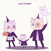 Gatinhos de halloween - Pinktoober. Digital Illustration, and Children's Illustration project by LUNA COLOMBINI - 10.03.2023