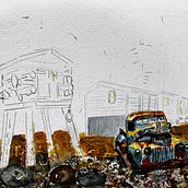 My project for course: Old Car and Buildings Alaska. Traditional illustration, Fine Arts, Painting, and Watercolor Painting project by Sandra Flickstein - 10.04.2023