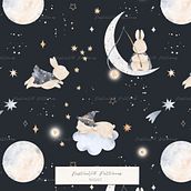 Magic Star Night Kid's Pattern. Pattern Design, and Children's Illustration project by Nastasia Viktorova - 10.05.2023