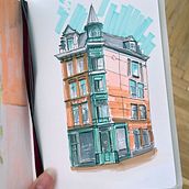 My project for course: Expressive Architectural Sketching with Colored Markers. Un proyecto de Bocetado, Dibujo, Ilustración arquitectónica, Sketchbook e Ilustración con tinta de Kristina Ignatova - 06.10.2023