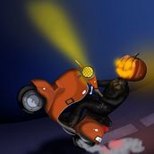 illustrazione personale Jack-o'-lantern in vespa. Traditional illustration project by Diego Ruboni - 10.08.2023
