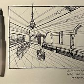 Perspective in a mosque . Drawing project by Ali Alwayel - 10.09.2023