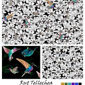 My project: Cosmos flowers and birds. Projekt z dziedziny Trad, c, jna ilustracja, Zarządzanie projektowaniem, Pattern design i Zarządzanie portfolio użytkownika Rut Tellechea - 07.10.2023