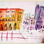 Mein Abschlussprojekt für den Kurs: Urban Sketching: Halte deine Stadt in Bewegung fest Ein Projekt aus dem Bereich Traditionelle Illustration, Skizzenentwurf, Zeichnung, Aquarellmalerei, Architektonische Illustration und Sketchbook von nic.schoch - 12.10.2023