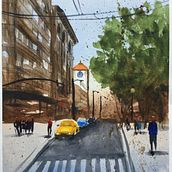 My project for course: Urban Landscapes in Watercolor. Un proyecto de Bellas Artes, Pintura a la acuarela e Ilustración arquitectónica de robyn_687 - 14.10.2023