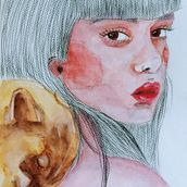 Ragazza con volpe. Watercolor Painting project by Marina Terribile - 08.10.2023