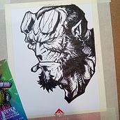 Hellboy: Character Illustration with Acrylic. Traditional illustration, Character Design, Painting, Comic, Acr, and lic Painting project by Loc Nguyen - 10.27.2023