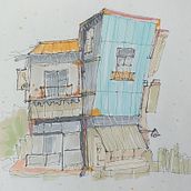 Mon projet du cours : Esquisses d'architecture expressives aux feutres de couleur. Sketching, Drawing, Architectural Illustration, Sketchbook & Ink Illustration project by myriamfiard - 11.02.2023