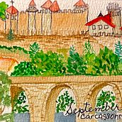 My project for course: Watercolor Travel Journal. Ilustração tradicional, Pintura em aquarela, Ilustração arquitetônica, e Sketchbook projeto de dianesimecek_1 - 13.11.2023