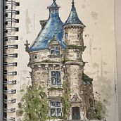 Expressive Architectural Sketching with Colored Markers. Traditional illustration, Fine Arts, Sketching, Drawing, Portfolio Development, Artistic Drawing, Children's Illustration, and Architectural Illustration project by Jessica - 11.15.2023