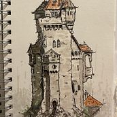 Expressive Architectural Sketching with Colored Markers. Traditional illustration, Fine Arts, Sketching, Drawing, Portfolio Development, Artistic Drawing, Children's Illustration, and Architectural Illustration project by Jessica - 11.14.2023