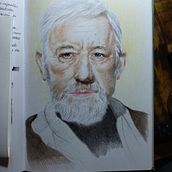 Star Wars, Obi Wan Kenobi (1977). Desenho, Desenho de retrato, Desenho realista, e Desenho com lápis de cor projeto de Ana Maria Aranda - 21.11.2023