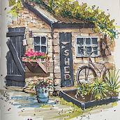 Post course sketch with markers. Architectural Illustration project by Lynne Wilkinson - 11.24.2023