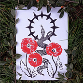 Linocut - Snakes and poppies. Projekt z dziedziny Tradycyjna ilustracja i Grawerstwo użytkownika vimaire_blue - 11.10.2023