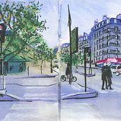 Urban sketching : Place des Ternes - Paris. Un projet de Peinture, Esquisse , Dessin, Aquarelle, Carnet de croquis et Illustration à l'encre de Florence Mauduit - 07.12.2023